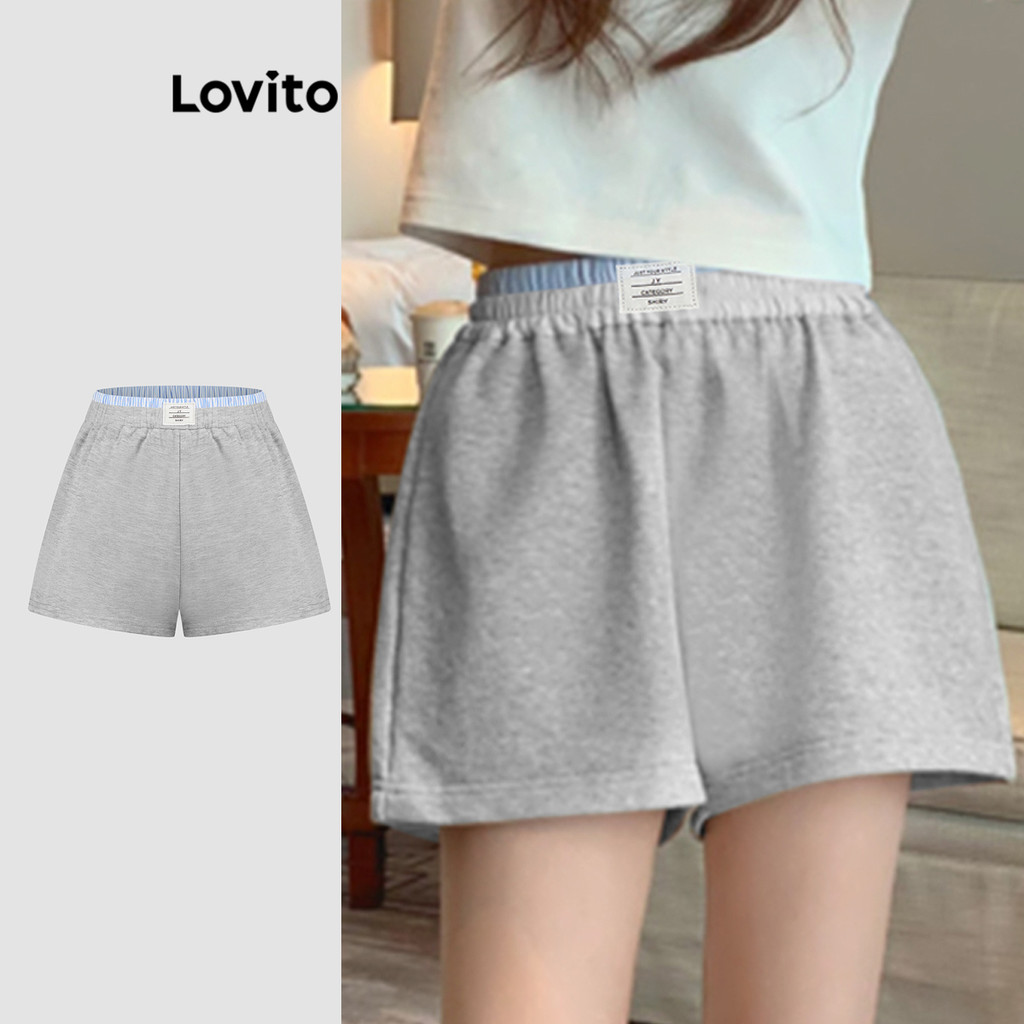Lovito กางเกงขาสั้น 2-in-1 ลำลองสำหรับผู้หญิง L114AD256