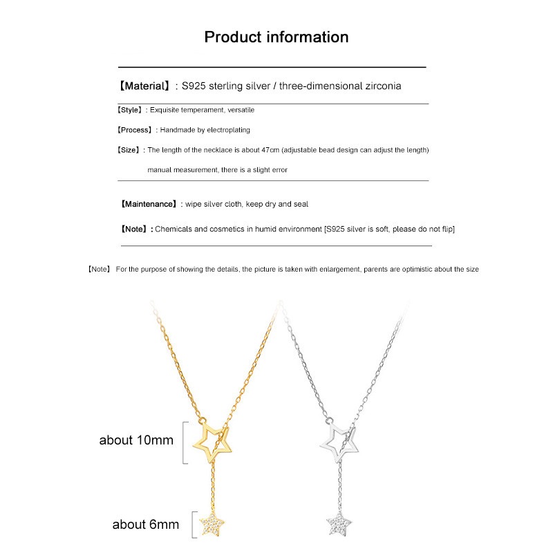 Colorfield สร้อยคอ ประดับเพทาย ดาว แบบกลวง ผู้หญิง ห่วงโซ่กระดูกไหปลาร้าพู่   แฟชั่นเรียบง่าย - รูปที่ 7
