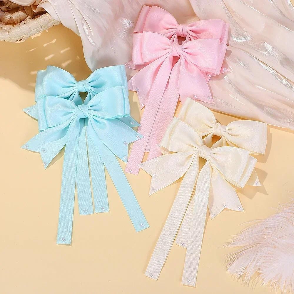 1pcs Elegant ขนาดใหญ่ยาวริบบิ้นโบว์คลิปผมผู้หญิงซาติน 2025 ฤดูใบไม้ผลิ Bowknot Hairpins Barrettes อุปกรณ์เสริมผม