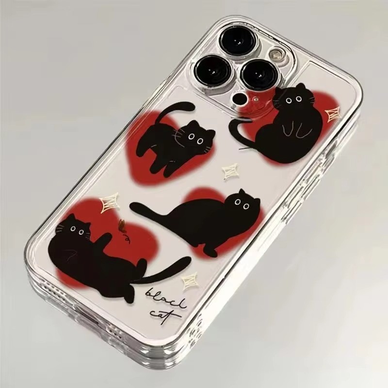 เคสโทรศัพท์สําหรับsamsung S25 Plus Ultra S23 FE S24 FE Samsung S24 S23 S22 Plus Ultra S21 S20 FEน่ารักLove-Heart Black Cat Cover