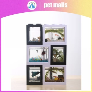 PET MALLS ตู้ปลาขนาดเล็กอะคริลิคใสสร้างบล็อกถังปลาทองตู้ปลาทองตู้ปลาทอง