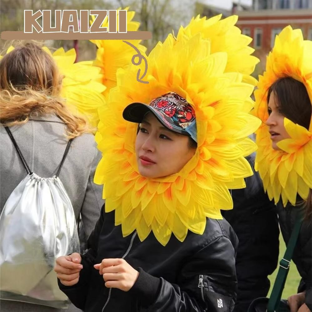 Kuaizii Performance Props, 42 ซม.หมวกดอกทานตะวัน,สวมใส่สีเหลืองตลกหมวกดอกทานตะวันสําหรับ Dance Party เทศกาลเกมเด็กวัยรุ่นผู้ใหญ่