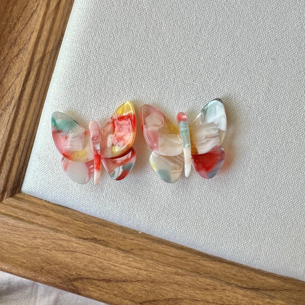 Yutsai Candy สีผีเสื้อสตั๊ดต่างหู Romance Simple อินเทรนด์อะคริลิคหูคลิปผู้หญิง PD2256