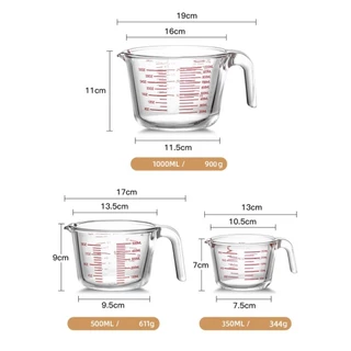 ถ้วยตวงแก้ว มีสเกล มีด้ามจับ ถ้วยตวง ทนต่ออุณหภูมิสูง เครื่องครัว ถ้วยอบขนม แก้วใส 350cc, 500cc, 1000cc