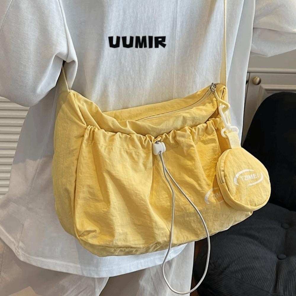UUMIR Tote Bag, Nylon Canvas Drawstring Messenger Bag, Casual Solid Color with Coin Bag Large Capacity Korean Handbag Women