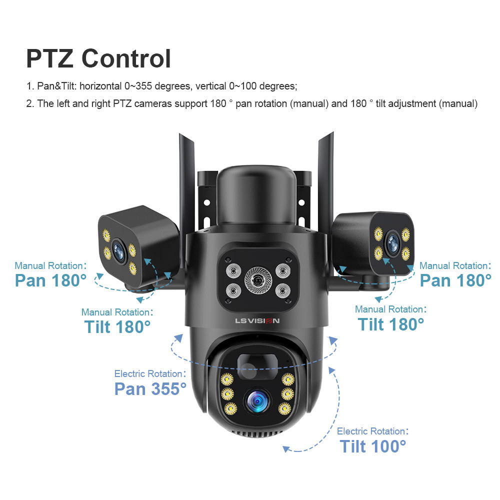​LS VISION กล้องวงจรปิดพลังงานแสงอาทิตย์ 15MP V380 Pro 4G/WiFi 3 เลนส์ 10X ซูมดิจิตอลการติดตามอัตโนมัติและที่เก็บข้อมูลคลาวด์​ 8000มะห์ - รูปที่ 2