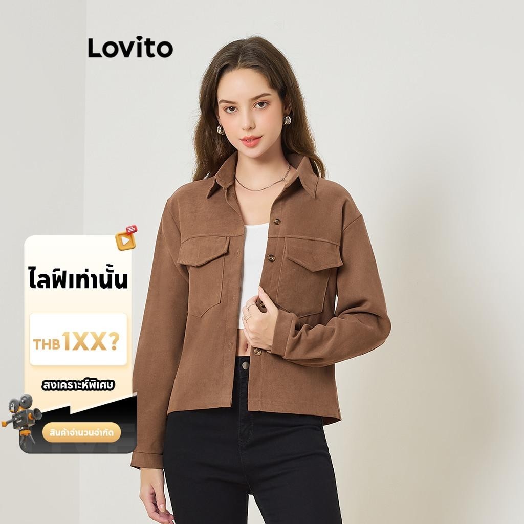 (LIVE STREAM SALE) Lovito เสื้อเบลาส์ลําลอง มีกระเป๋า ติดกระดุมด้านหน้า แบบเรียบ สําหรับผู้หญิง LNA29011 (หลากสี)