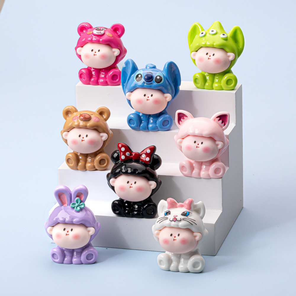 8PCS หมวกสัตว์น่ารักนั่ง Bunny Stitch Cat เรซิ่น Charms สําหรับ DIY (15-12)