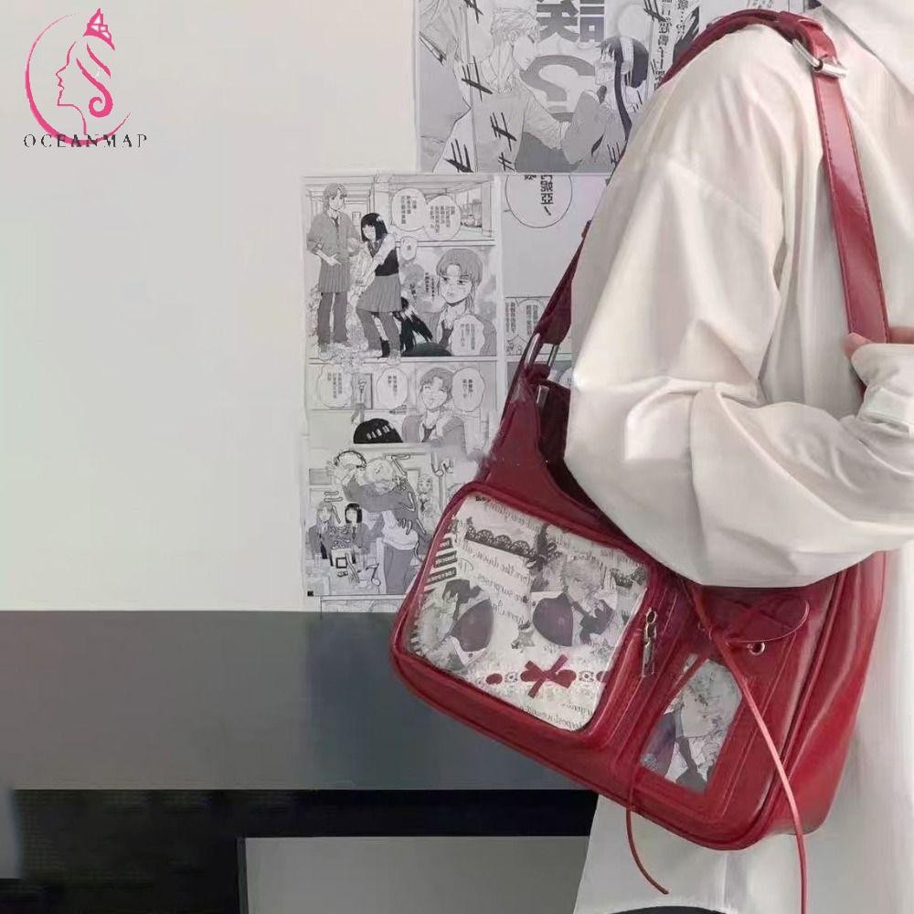 Oceanmap JK กระเป๋าสะพาย, สไตล์ญี่ปุ่น Pvc โปร่งใส Itabag, น่ารัก Harajuku Badge Display Y2k Lolita กระเป๋าถือหญิง