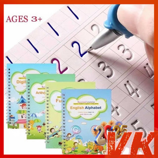 VK 4PCS/Set Magic Practice Writing Book Reusable Learning Copybook Reading Book with Pen