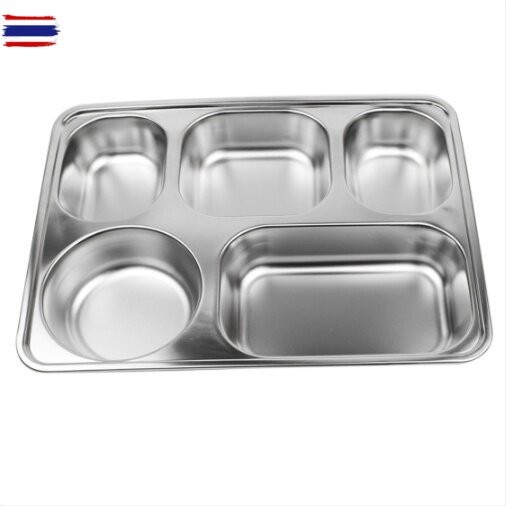 ถาดใส่อาหาร ถาดหลุม 5 ช่อง  ชุดถาดใส่อาหาร ถาดหลุมสแตนเลสมีฝาปิด ทรงสี่เหลี่ยม KP-965 รุ่น Food-Stai