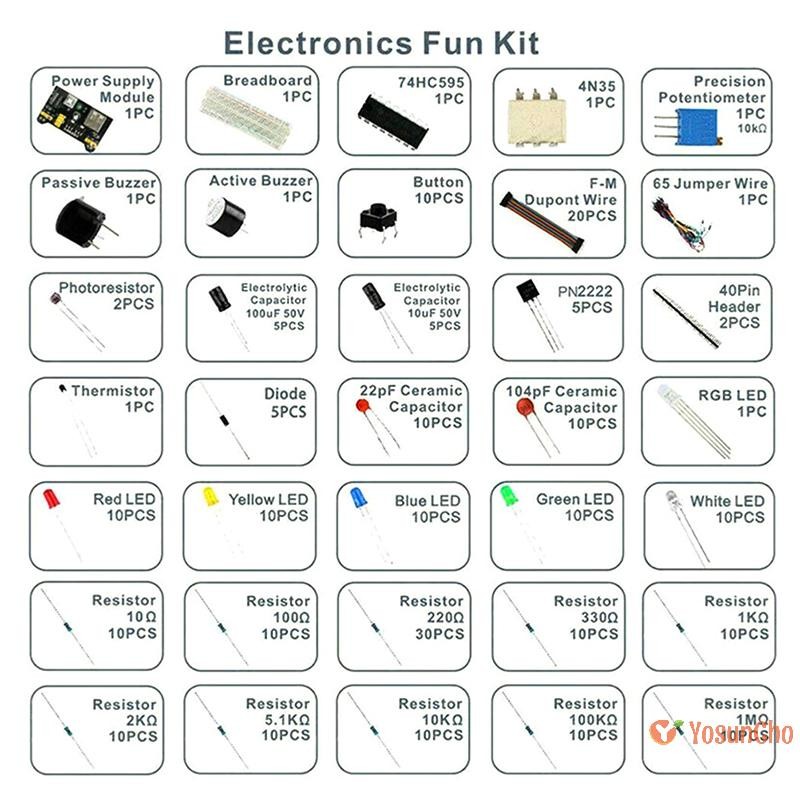 Yosuncho] DIY Starter ชุดอิเล็กทรอนิกส์ 830 Tie-points Breadboard สําหรับ Arduino UNO R3 Electronics Components Kit พร้อมกล่องใหม่