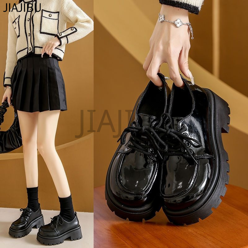 Size 34-42 British Non-slip Round Toe Cosplay Thick Heel Small Leather Shoes High Quality Large Size