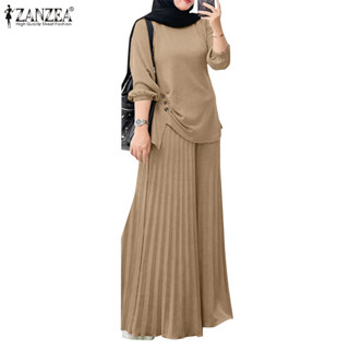 ZANZEA ซานเซีย ผู้หญิงมุสลิมทุกวัน โอ-คอสีทึบออกแบบไม่สม่ําเ…