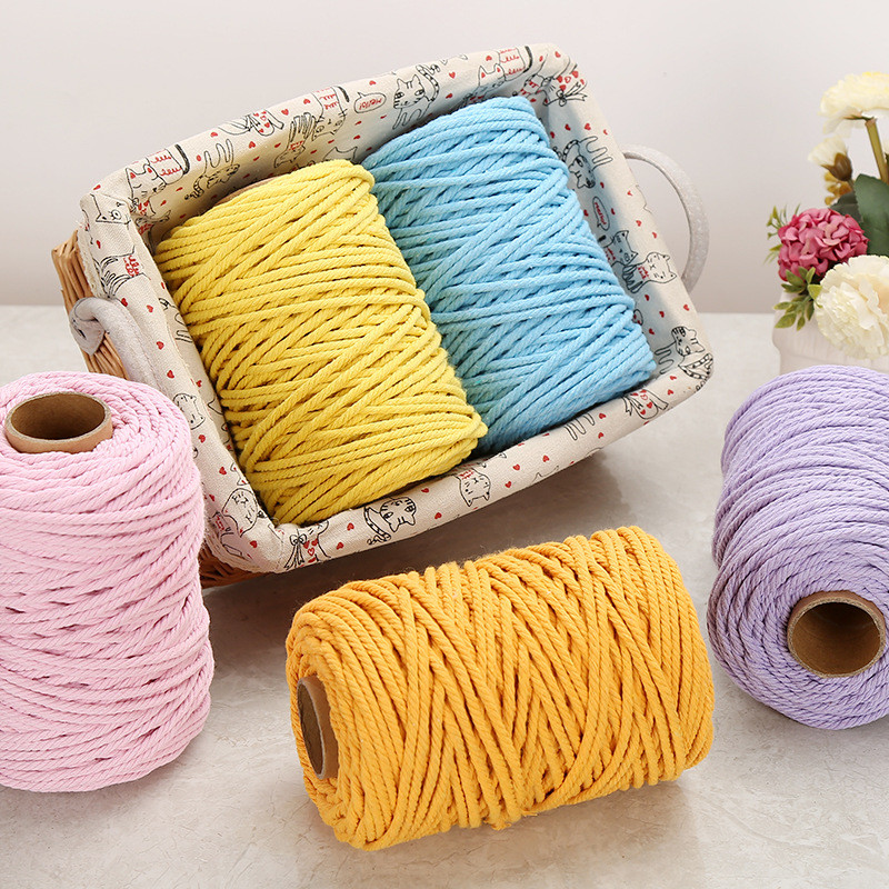 4 มม. 50 ม. ด้ายฝ้ายสีสันสดใส DIY เชือกทอมือ ด้ายทอผ้า ผ้าคลุมผนัง ชุดวัสดุผ้าคลุมผนัง เชือกฝ้าย เชือกทอผ้า