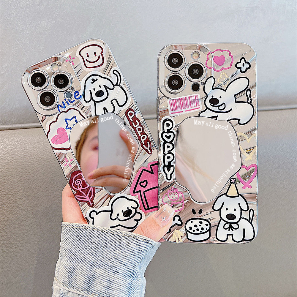Cute Case เคส Samsung A05S A05 A55 A35 A06 A15 A16 A34 A54 A12 A14 5G TPU สีเงินพร้อมกระจกแต่งหน้า