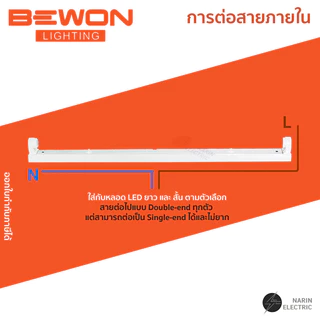 เฉพาะรางหลอดไฟ LED รางสปริงหลอดมีสายไฟพร้อม ถอดรางได้แก้สายไฟได้ สายออกกลางหัวท้าย BEWON