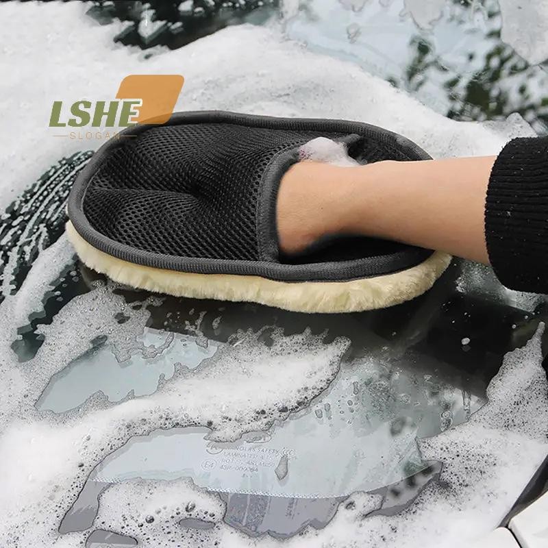 [LSHE] 1pc ถุงมือล้างรถหนา Plush ถุงมือเช็ดรถแว็กซ์ขัดผลิตภัณฑ์ทําความสะอาดรถยนต์ Plush Rags จานถุงมือเครื่องมือทําความสะอาดใหม่