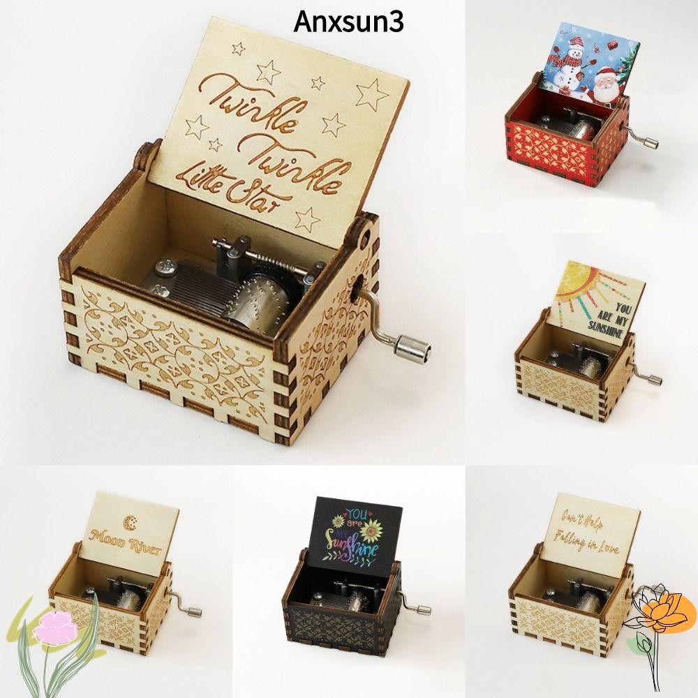 อังซุน3 กล่องดนตรีไม้,คลาสสิกมือหมุนแกะสลักกล่องดนตรี,ของขวัญงานฝีมือตกแต่งบ้านแฟชั่น