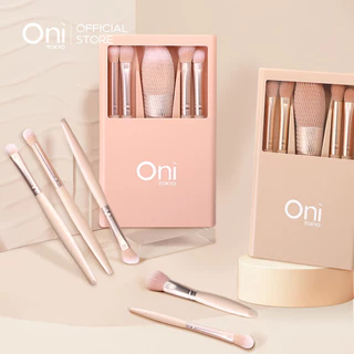 Oni Macaron Portable Makeup Brush Set With Mirror 5pcs โอนิ เซทแปรงแต่งหน้า 5 ชิ้น (Peach Pink/Sky Blue/Sakura Pink)