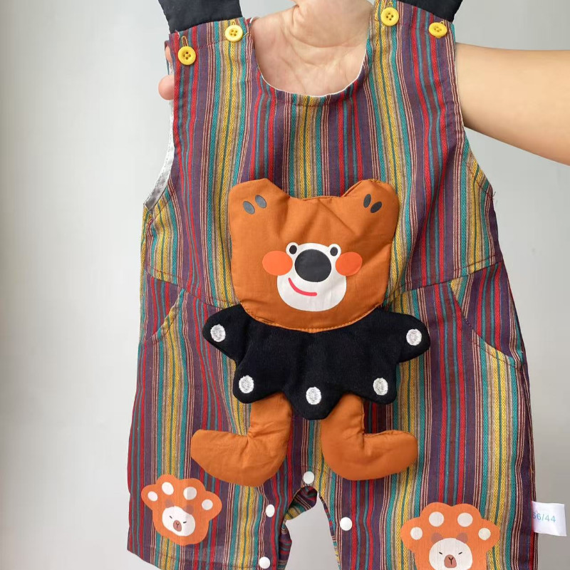 ฤดูร้อนใหม่เสื้อผ้าเด็กชายและหญิงแขนกุดบอดี้สูท 0-24 เดือนเด็กสบายระบายอากาศการ์ตูนหมีลาย ประกบกัน สไตล์ ชุดรอมเปอร์ สไตล์เกาหลี