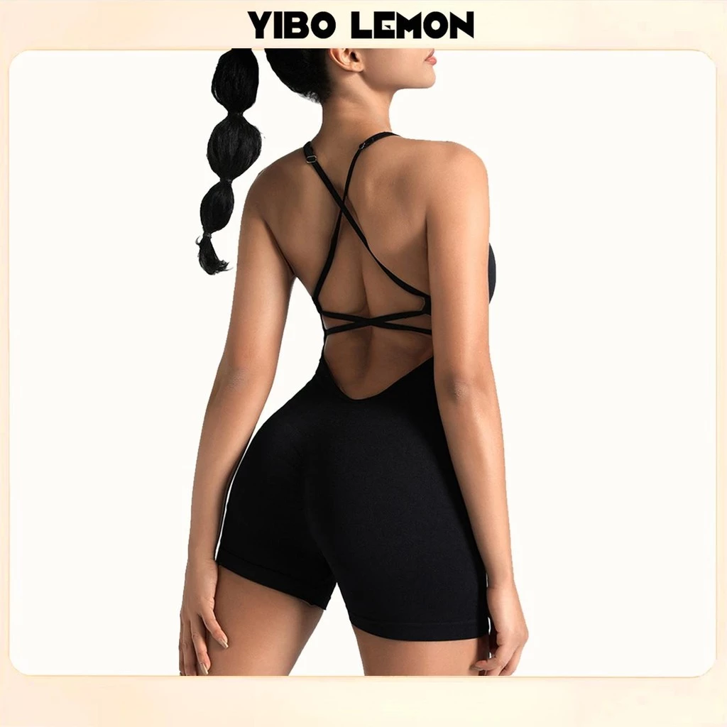 YIBOLEMON ชุดโยคะชิ้นเดียว ไร้รอยต่อ พร้อมบราและเสื้อยืด