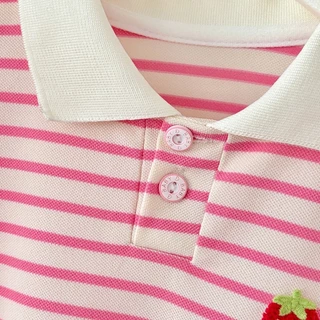 เดรส โปโล คอเสื้อ แขนสั้น ลายทาง เด็กสาว ฤดูร้อน ชุดเด็กผู้หญิง 2ขวบ 3ขวบ 4ขวบ 5ขวบ 6ขวบ 100-140เซ็น