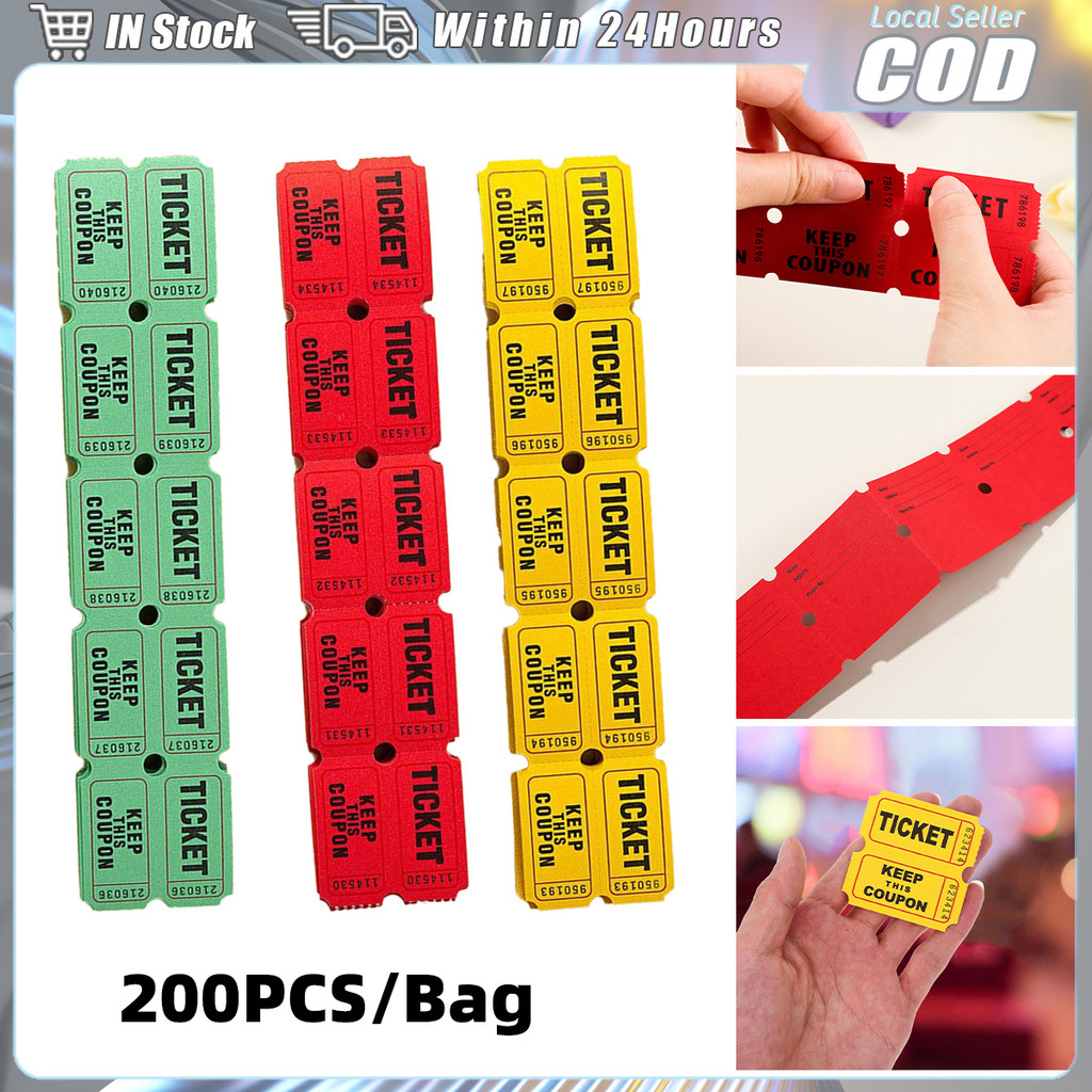 200 ชิ้นสําหรับห้องเรียน Raffle Tickets Universal Tickets Roll Tickets สําหรับเกม Fair Carnival กิจก