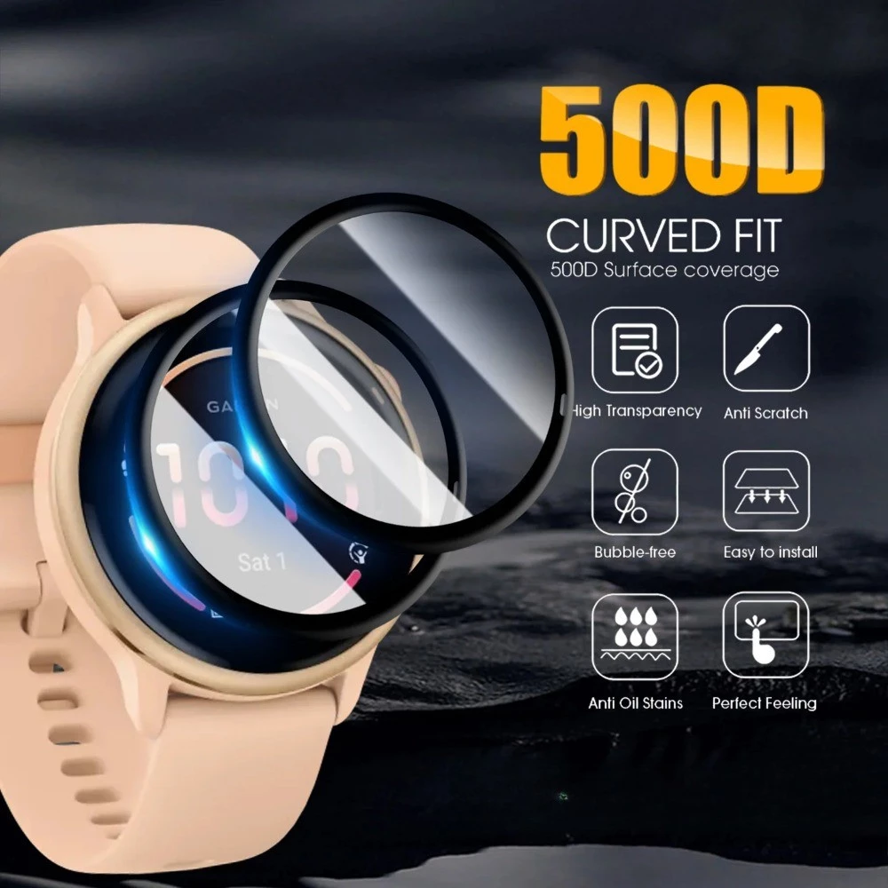 9D กระจกป้องกันโค้งสําหรับ Garmin Vivoactive Vivosmart Vivomove Vivoactive 4 4S 5 6 Sport Trend Screen Protector