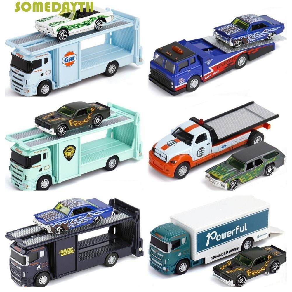 SOMEDAY Rescue Engineering Vehicles, Movable Joint Diecast Metal Alloy Trailer Model, Retractable Pull Back Slide Scale 1:64 City Rescue Trailer Toy ของเล่นเด็ก