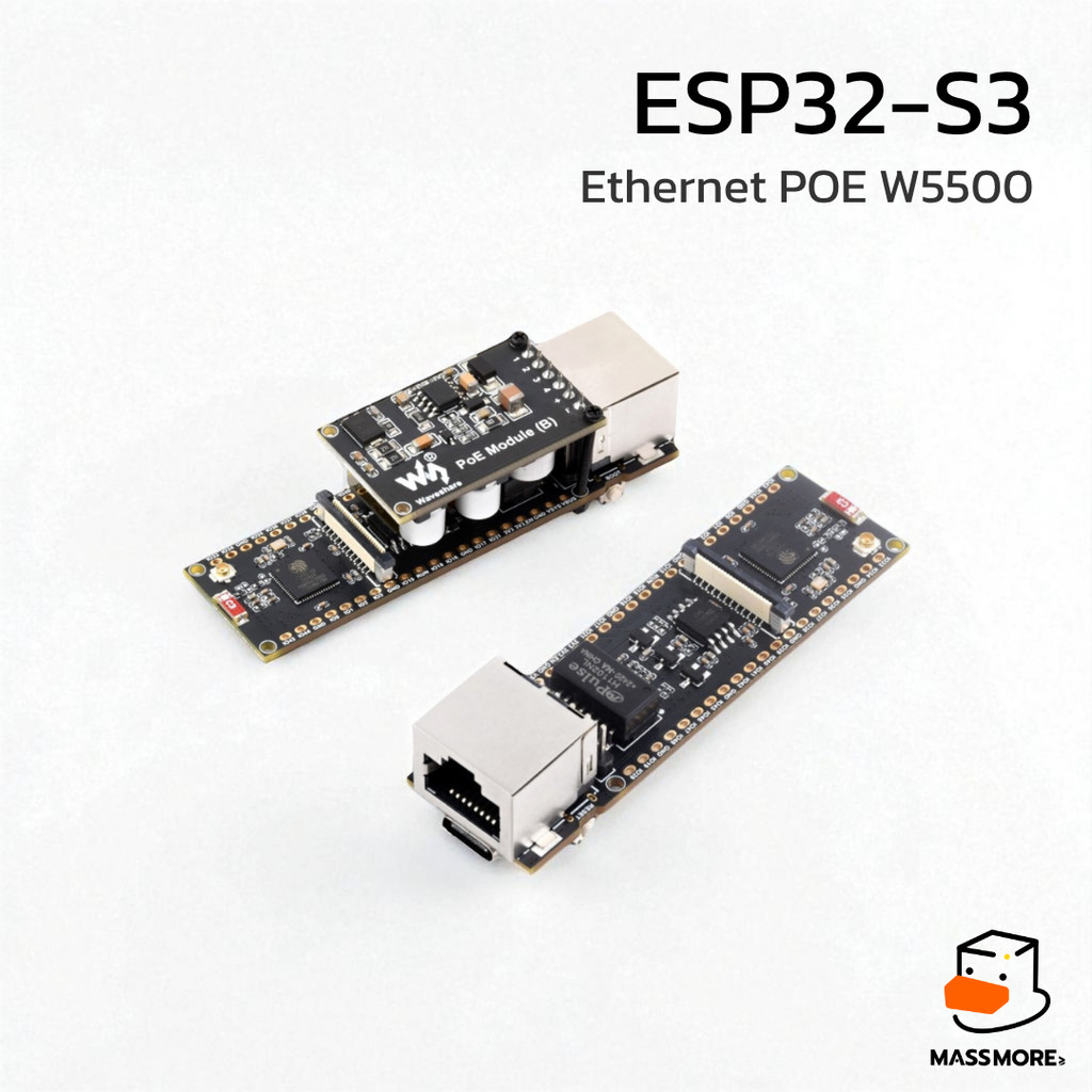 บอร์ดพัฒนา ESP32-S3-ETH Ethernet POE W5500 10/100 Mbps รองรับโมดูลกล้อง WEBCAM Waveshare