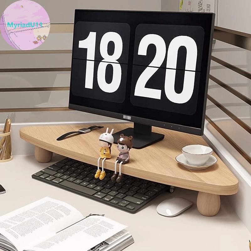 MyriadU 90 องศา Triangleputer Monitor ผู้ถือ PC หน้าจอไม้ Rack Desktop ขาตั้งจอแสดงผลโต๊ะ Organizer Bracket TH