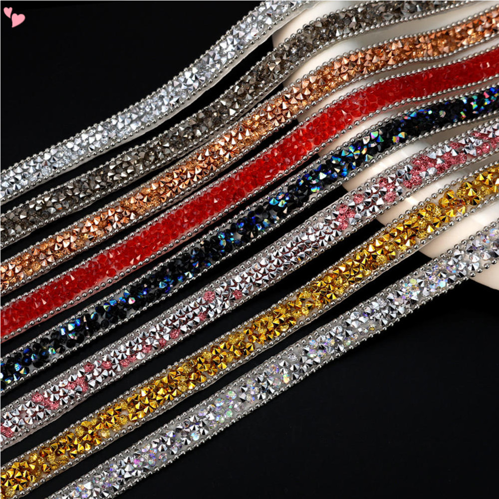 1 หลา Rhinestone ริบบิ้นกาว Bling Bedazzle แถบคริสตัลเทป Trim Chain Glitter เพชรหัตถกรรม Applique สติกเกอร์สําหรับงานแต่งงานเค้กตกแต่ง Embellishments