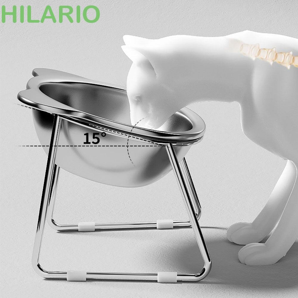 Hilario ชามอาหารแมวยกระดับ, ชามแมวสแตนเลสป้องกันการตกคว่ํา, พร้อมขาตั้งป้องกันปากมดลูก 15°มุมเอียงเท้าสูงเครื่องให้อาหารสุนัขอุปกรณ์สัตว์เลี้ยง