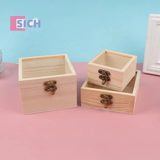 [Sich] กล่องเก็บของไม้ไม้ธรรมดาพร้อมฝาปิดกล่องหัตถกรรมบานพับสี่เหลี่ยมใหม่