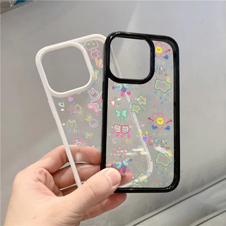 SAMSUNG ปลอกสําหรับsamsung A06 A16 A05 A05S A15 A55 A35 A26 A56 A36 A54 A12 A52 A34 5G A32 น่ารักการ์ตูนที่มีสีสันรูปแบบกันกระแทกClear Hardซิลิโคน