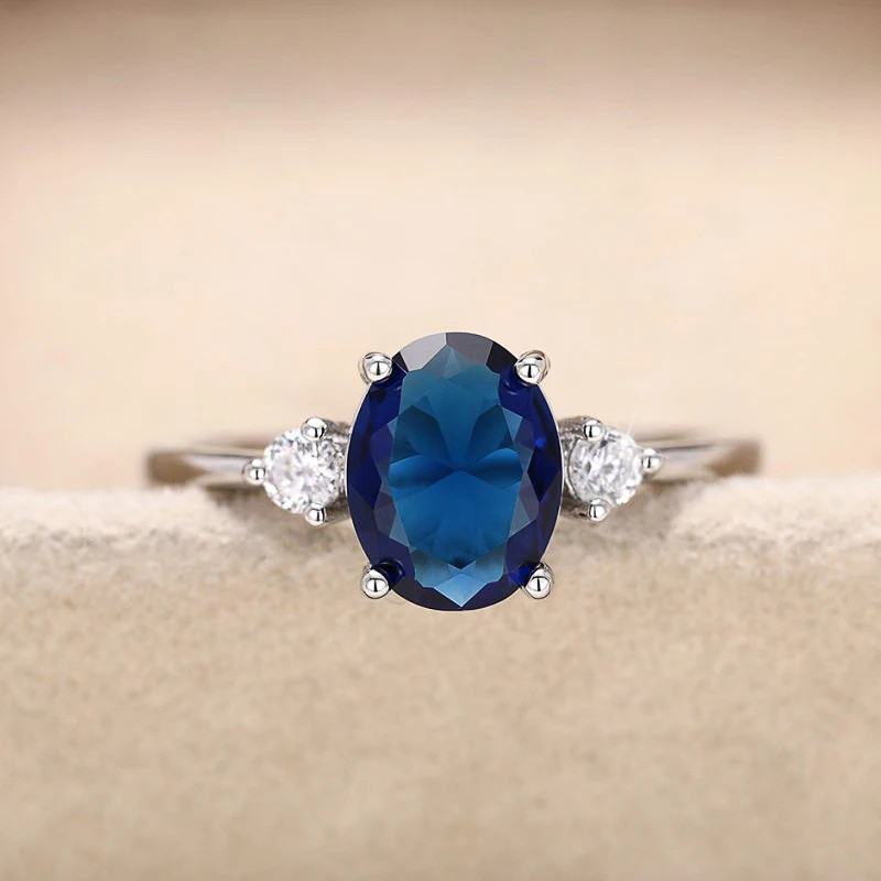 925 เงินสเตอร์ลิงอินเทรนด์ Blue Cubic Zirconia แหวนผู้หญิง Elegant Finger อุปกรณ์เสริมงานแต่งงานครบรอบแฟชั่นเครื่องประดับ