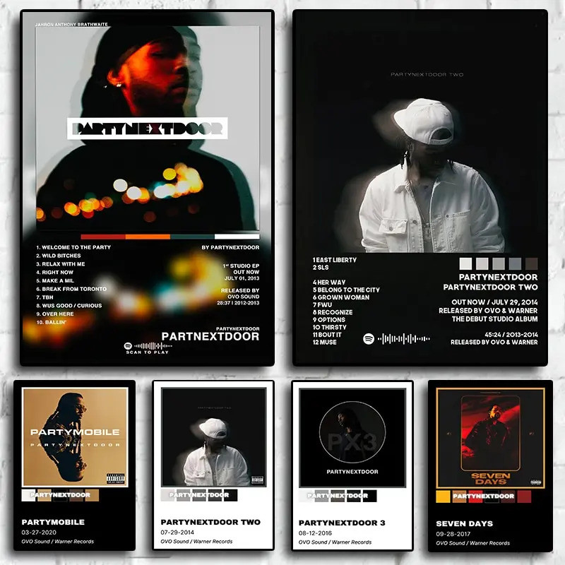 Retro เพลงอัลบั้ม Hip Hop Rapper Partynextdoor Art โปสเตอร์สําหรับตกแต่งห้องนอน Aesthetic Wall Home