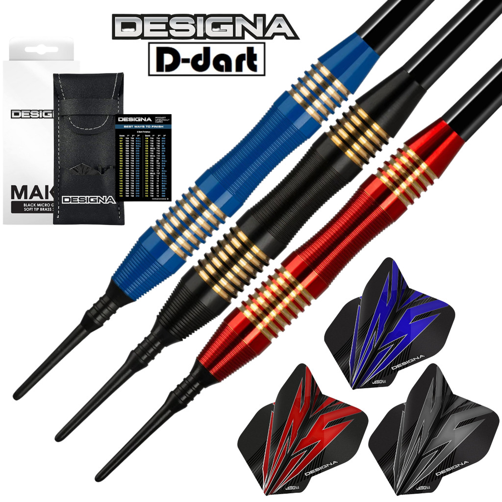DESIGNA SOFT TIP DARTS - 21G MAKO MICRO GRIP BRASS DART SET ELECTRONIC DART
