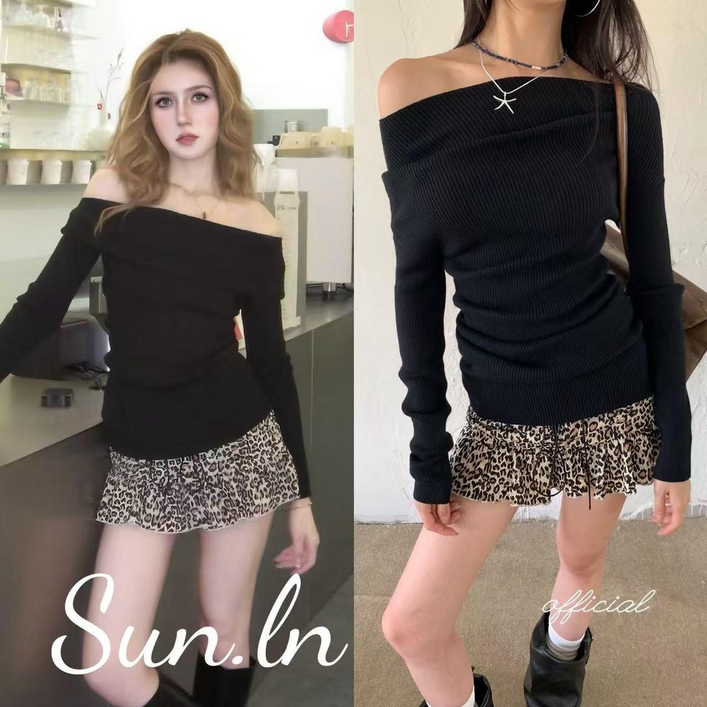 SUN พร้อมส่ง กระโปรงพิมพ์เสือดาวผู้หญิงกระโปรงเค้กกางเกงฤดูใบไม้ร่วงสาวร้อนอเมริกันสไตล์เรโทรกระโปรงทรงเอ