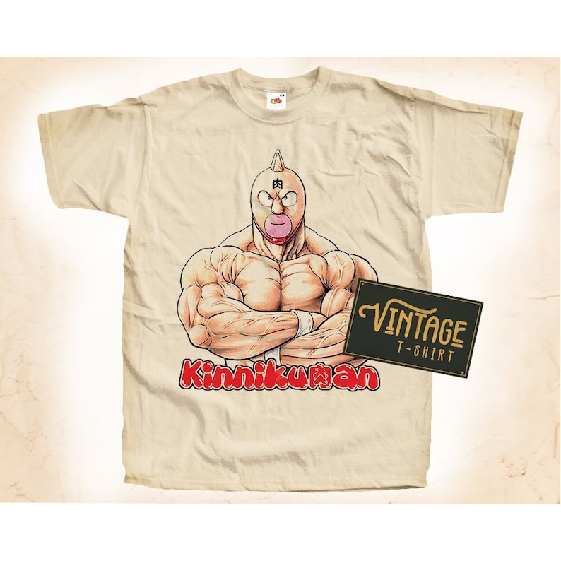 Kinnikuman T shirt Tee Natural Vintage Cotton Movie Poster Beige All Sizes S M L XL 2X 3X 4X 5X วินเ