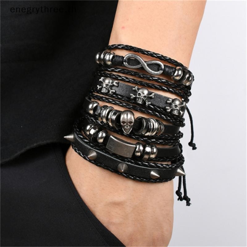TH & Fashion Vinatge Gothic Punk Star Metal Multilayer Leather Men Bracelets & Bracelet.