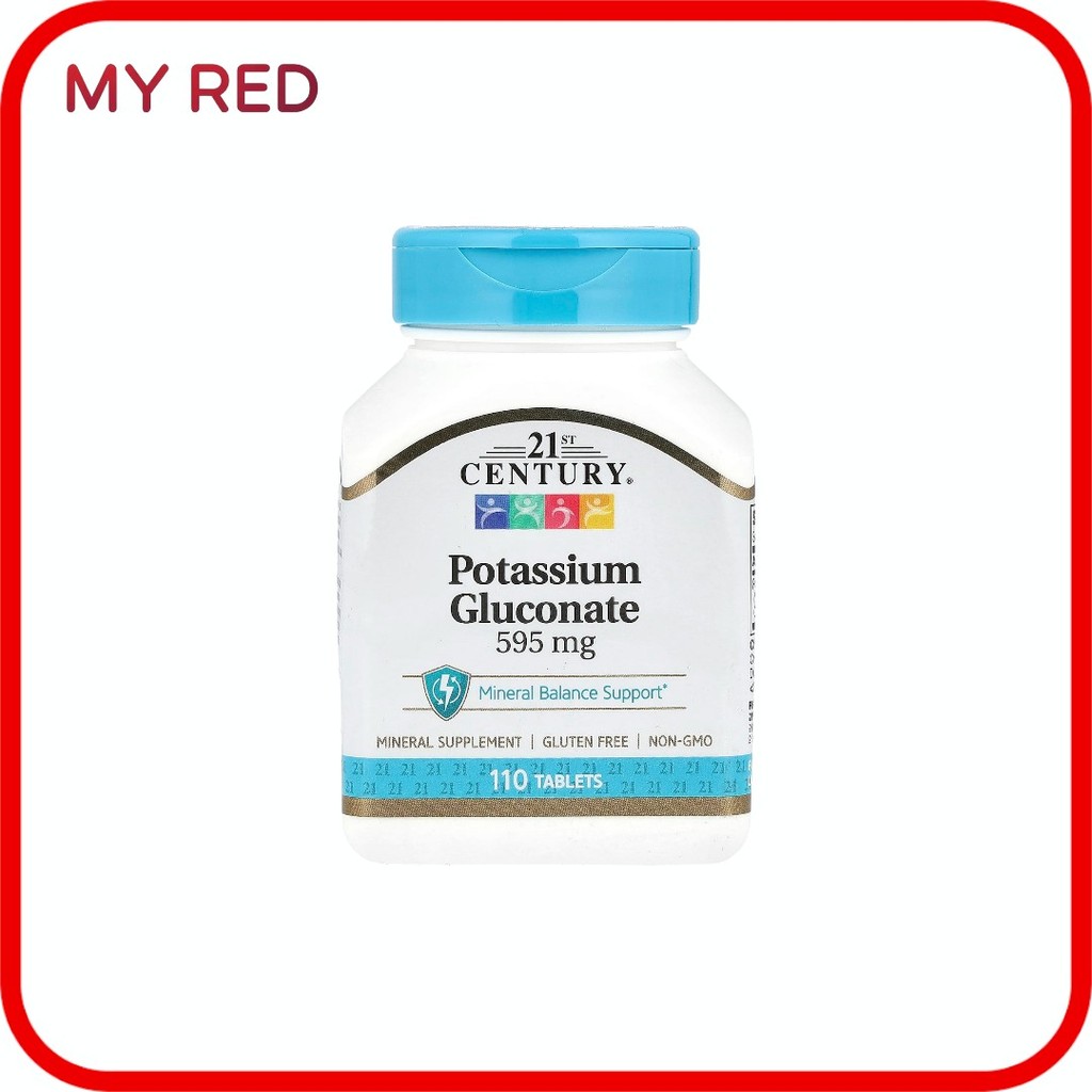 📢พร้อมส่ง 🔔  21st Century Potassium Gluconate, 595 mg, 110 Tablets