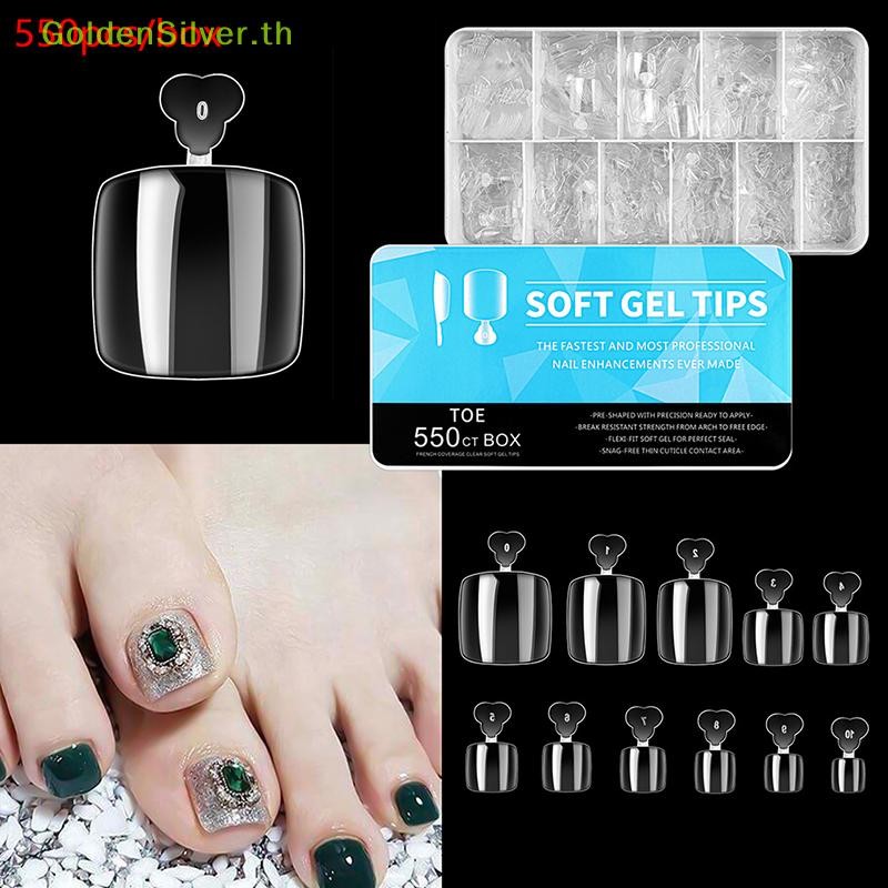 Goldensilver 550 ชิ้นเคล็ดลับคลุมทั้งหมดเล็บเท้าปลอมบางเฉียบใสกดบนเล็บเท้า TH