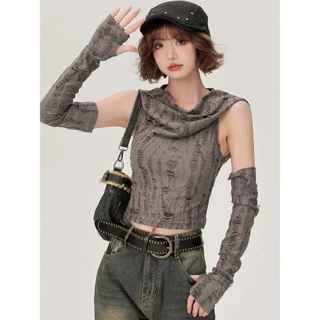 ShineSatin ฤดูร้อน ผู้หญิง หลุมแตก เสื้อกั๊ก เสื้อคลุมด้วยผ้า แขนแขน 290