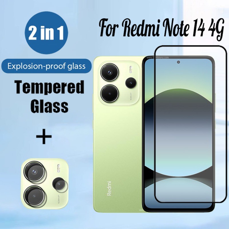 หมายเหตุ 14 4G 2 ใน 1 กระจกนิรภัยป้องกันหน้าจอสําหรับ Xiaomi Redmi หมายเหตุ 14 5G 13 Pro 4G 9D ฟิล์มป้องกันกระจก + ฟิล์มเลนส์กล้อง