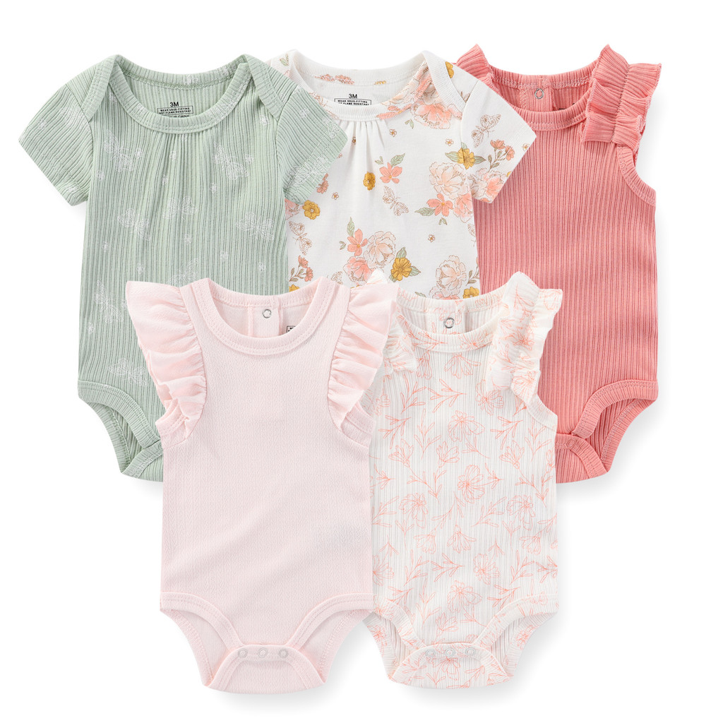 Kiddiezoom ชุดเด็กทารก สไตล์ใหม่เด็กบอดี้สูทลูกไม้เสื้อกั๊กน่ารักชุดด้านบน