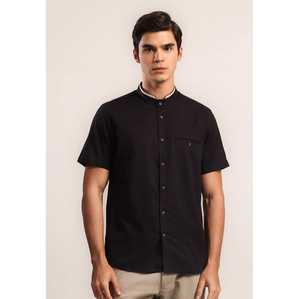 KEMEJA MOC Hayyan เสื้อเชิ้ตแขนสั้นผู้ชาย Shanghai - สีดํา