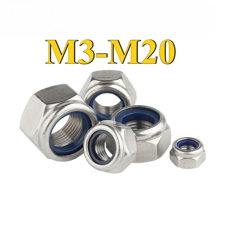 หัวน็อต ตัวเมีย ไนลอน สแตนเลส 316/ Hexagon Nylon Insert Lock Nut Stainless M3/M4/M5/M6-M20 (DM1)