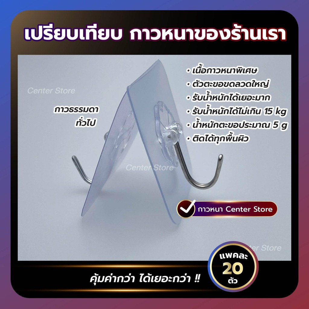 [แพค 20 ชิ้น] ตะขอติดผนังแน่นๆ ตะขอแขวน เกรดดีที่สุด ไม่ต้องเจาะ ตะขออเนกประสงค์ กาวหนาพิเศษ - รูปที่ 3